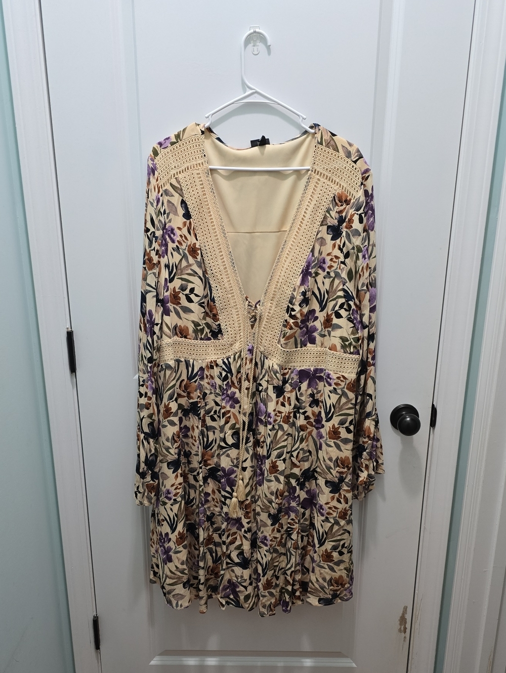 torrid Cream Floral Maxi Dress with Purple & Brown Accents